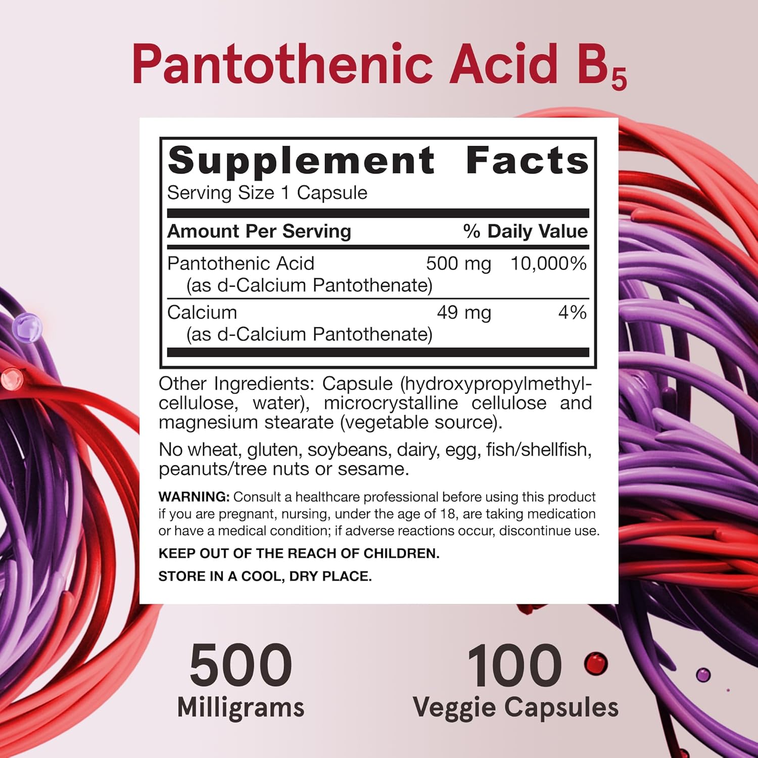 Jarrow Formulas Pantothenic Acid B5 500mg - 200 Veggie Caps - Energy & Metabolism Support - B Vitamin Supplement Pack