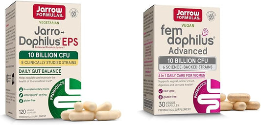 Jarrow Formulas Probiotic Bundle: Jarro-Dophilus EPS 10 Billion CFU + Fem-Dophilus Advanced 10 Billion CFU