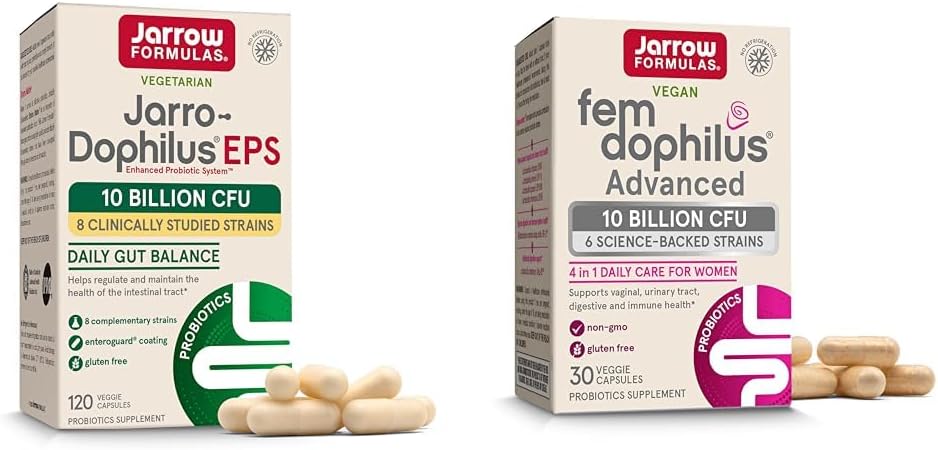 Jarrow Formulas Probiotic Bundle: Jarro-Dophilus EPS 10 Billion CFU + Fem-Dophilus Advanced 10 Billion CFU