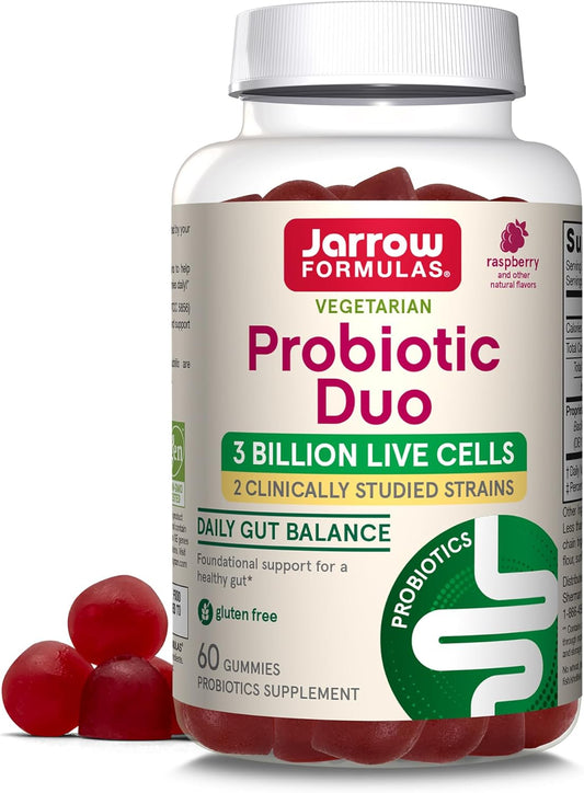 Jarrow Formulas® Probiotic Duo Raspberry Flavor Gummies, 60 Count, 3 Billion Live Cells for Immune Health & Digestive Support