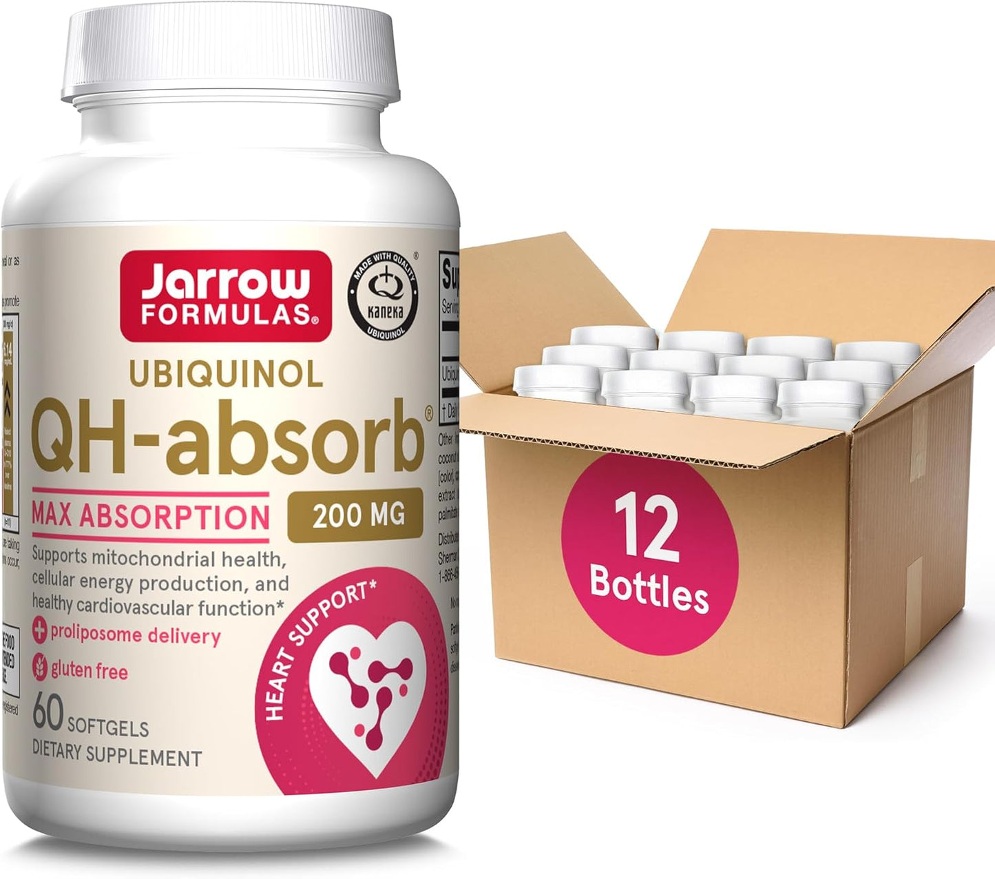 Jarrow Formulas QH-Absorb 200mg Ubiquinol Softgels - Heart Health Supplement 60 Day Supply (Pack of 12)