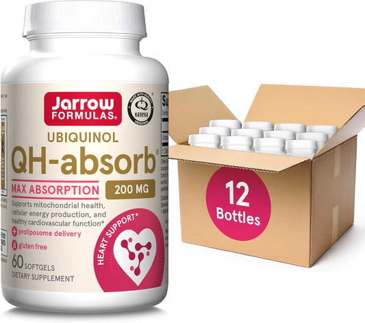 Jarrow Formulas QH-Absorb 200mg Ubiquinol Softgels - Heart Health Supplement 60 Day Supply (Pack of 12)