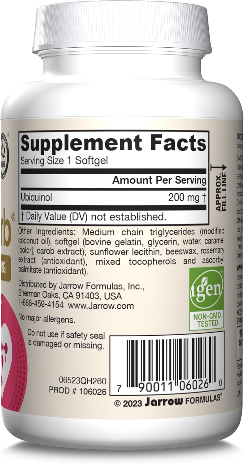Jarrow Formulas QH-Absorb 200mg Ubiquinol Softgels - Heart Health Supplement 60 Day Supply (Pack of 12)