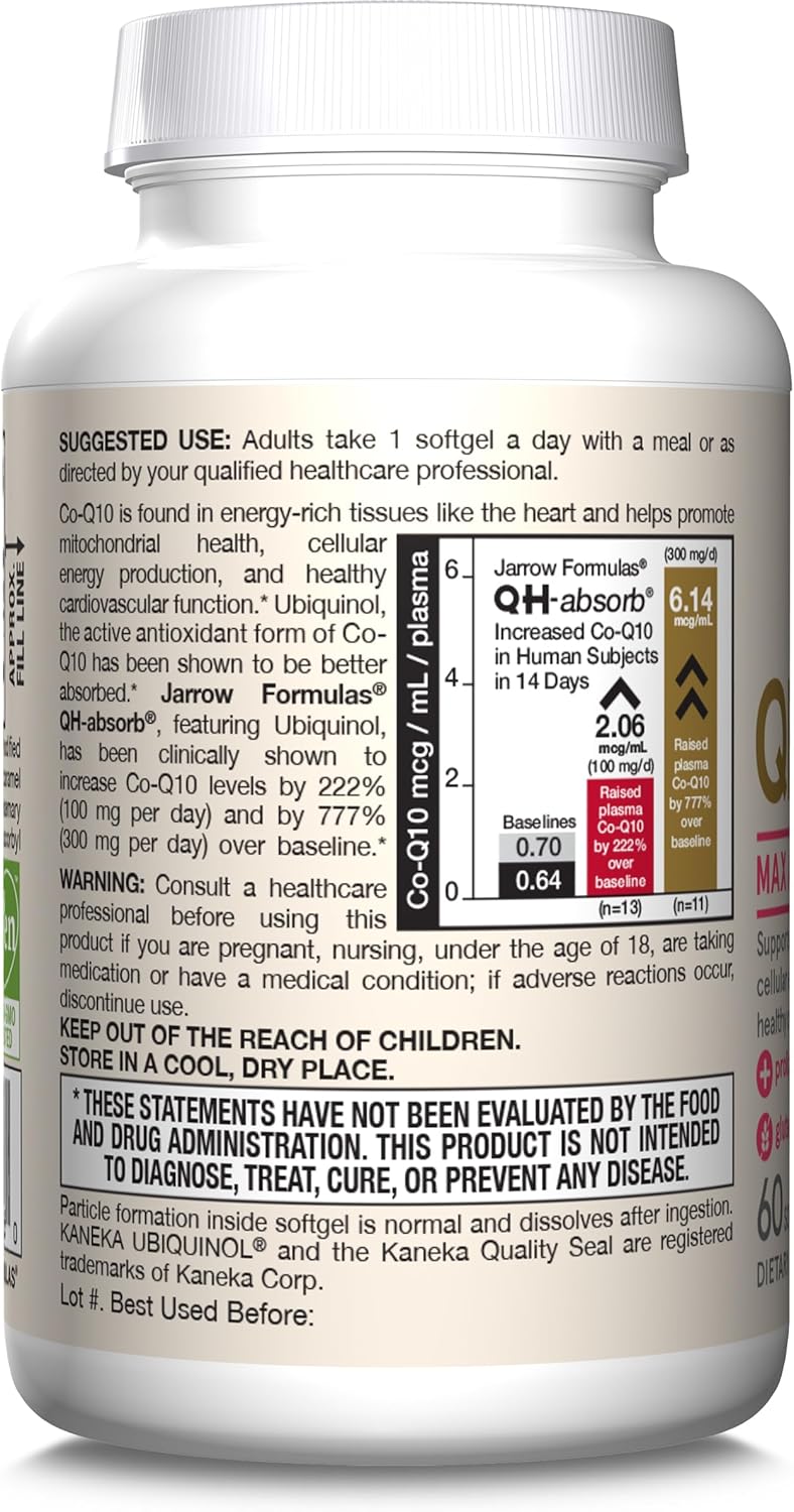 Jarrow Formulas QH-Absorb 200mg Ubiquinol Softgels - Heart Health Supplement 60 Day Supply (Pack of 12)