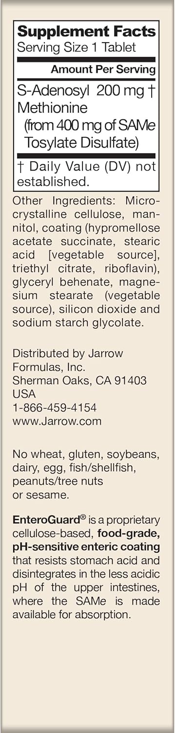 Jarrow Formulas Same 200 mg Tablets for Joint Health, Liver Function, and Brain Metabolism - Pack of 12