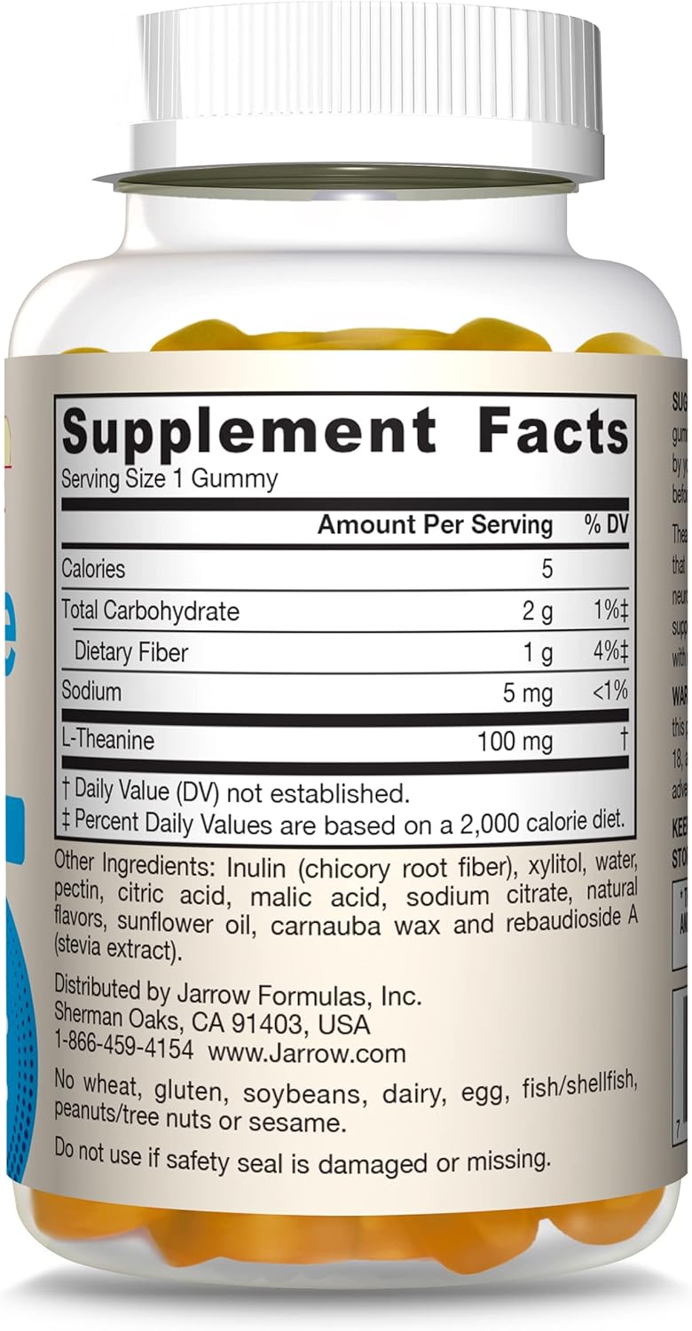 Jarrow Formulas Theanine 100 mg Gummies - Apple-Flavored Dietary Supplement for Calmness - 60 Day Supply