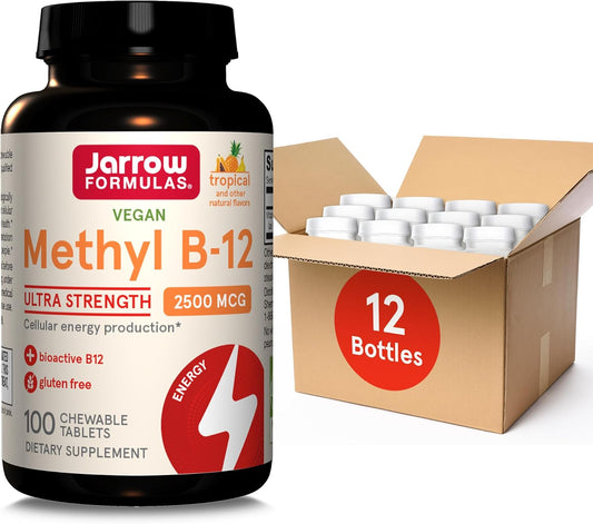 Jarrow Formulas Ultra Strength Methyl B-12 Chewable Tablets - 100 Day Supply, Tropical Flavor - Pack of 12 - Energy Production Supplement