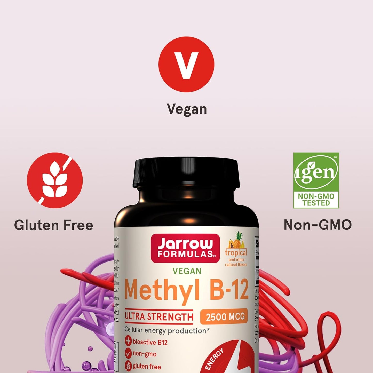 Jarrow Formulas Ultra Strength Methyl B-12 Chewable Tablets - 100 Day Supply, Tropical Flavor - Pack of 12 - Energy Production Supplement
