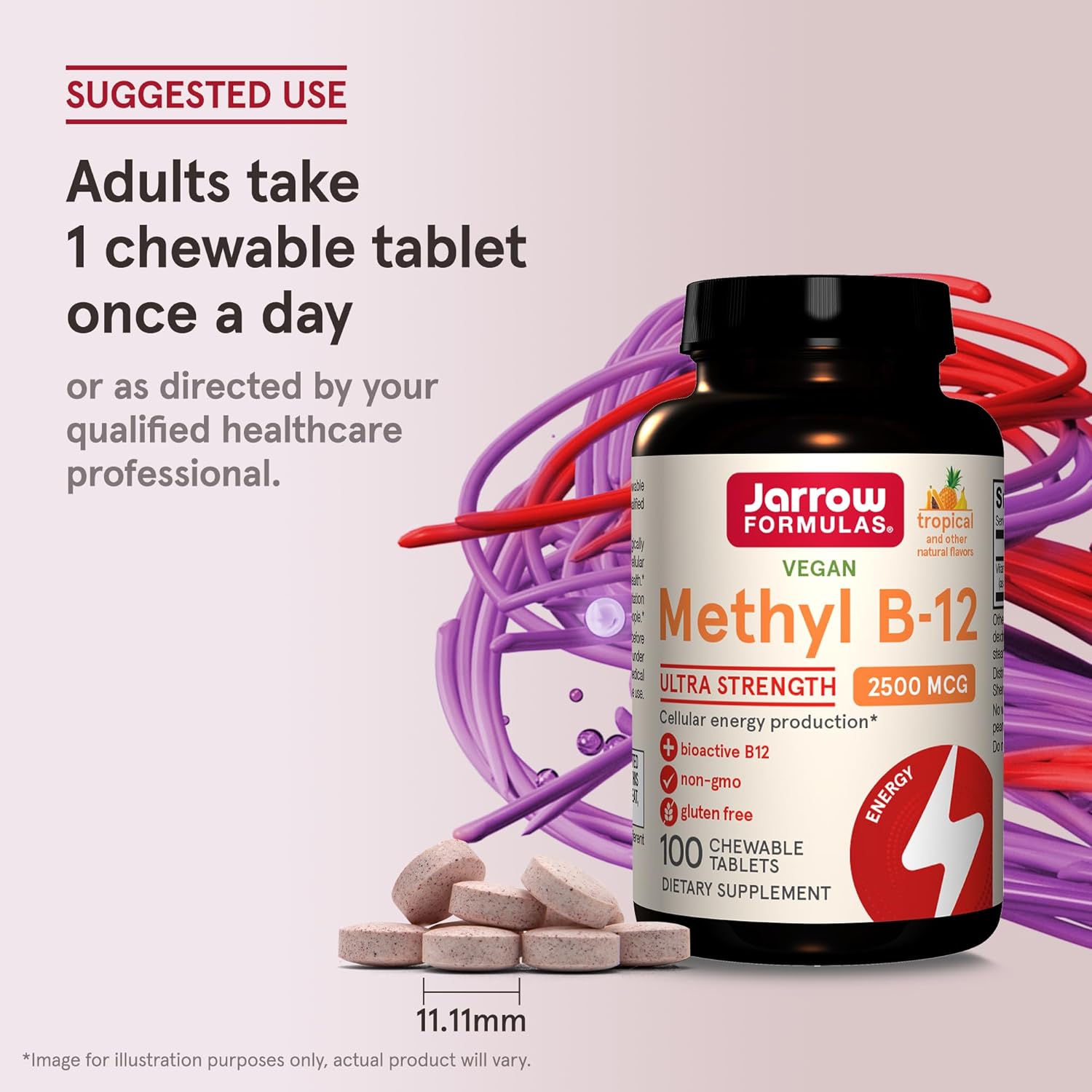 Jarrow Formulas Ultra Strength Methyl B-12 Chewable Tablets - 100 Day Supply, Tropical Flavor - Pack of 12 - Energy Production Supplement