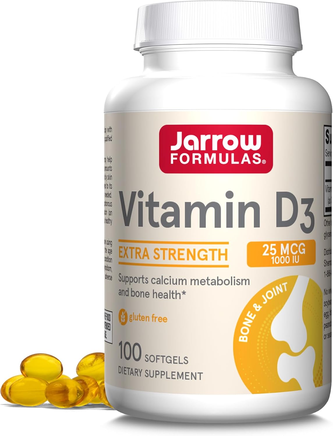 Jarrow Formulas Vitamin D3 25 mcg Softgels - Bone & Joint Support, Immune Health, Calcium Metabolism - 100 Day Supply