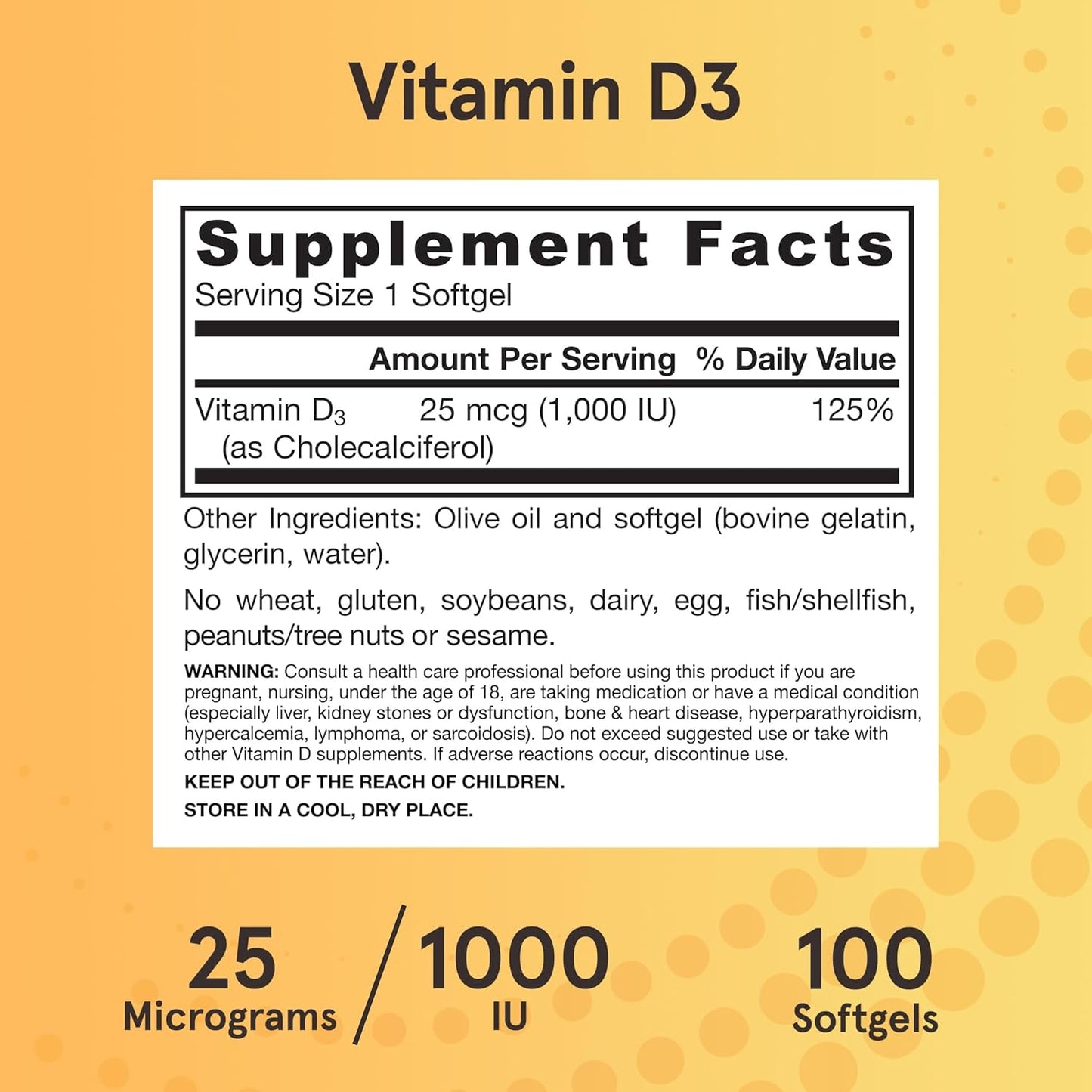 Jarrow Formulas Vitamin D3 25 mcg Softgels - Bone & Joint Support, Immune Health, Calcium Metabolism - 100 Day Supply