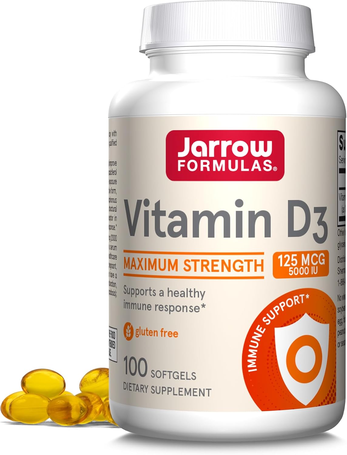 Jarrow Formulas Vitamin D3 5000 IU Softgels - 100 Servings - Bone Health, Immune & Calcium Support - Gluten-Free D3 Supplement