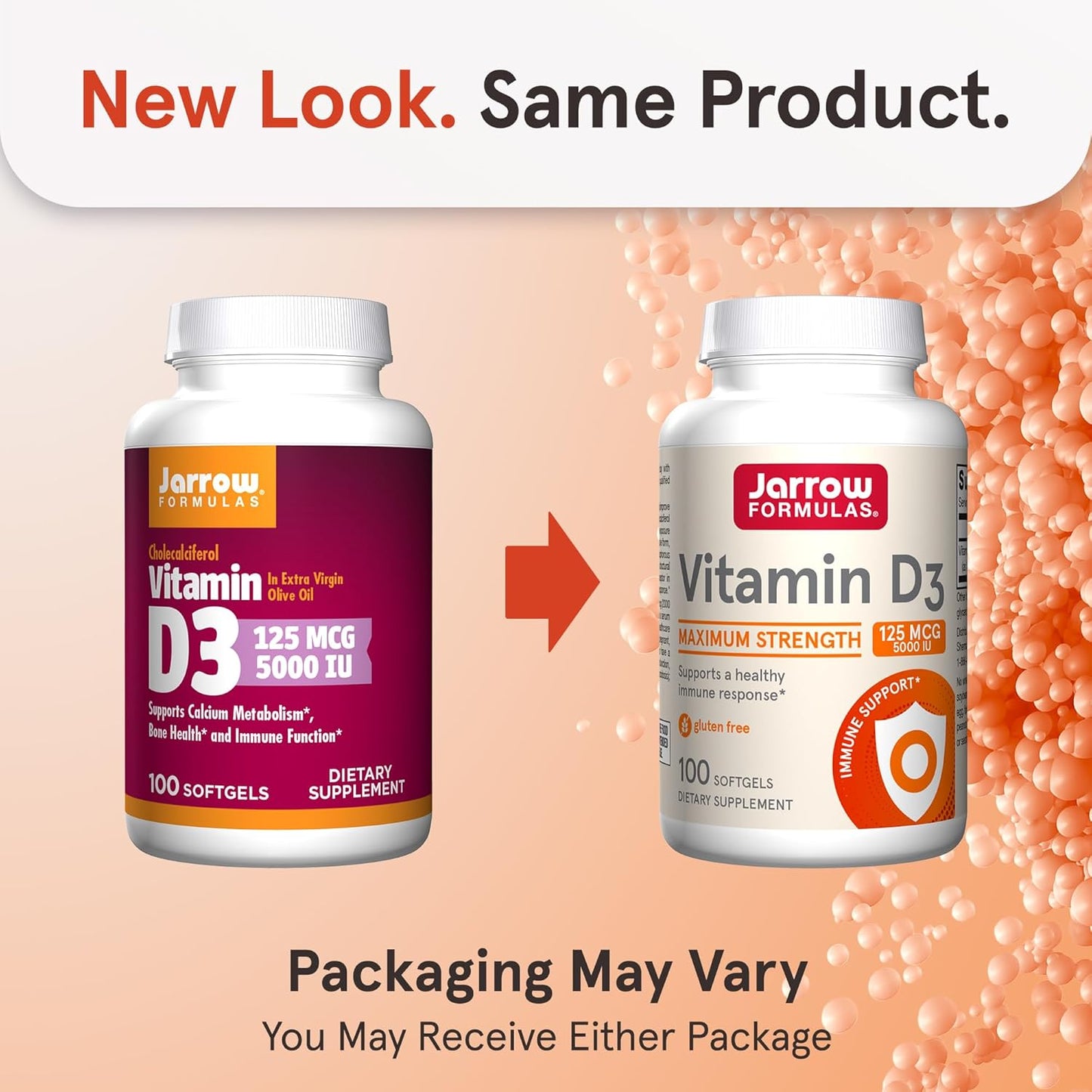 Jarrow Formulas Vitamin D3 5000 IU Softgels - 100 Servings - Bone Health, Immune & Calcium Support - Gluten-Free D3 Supplement