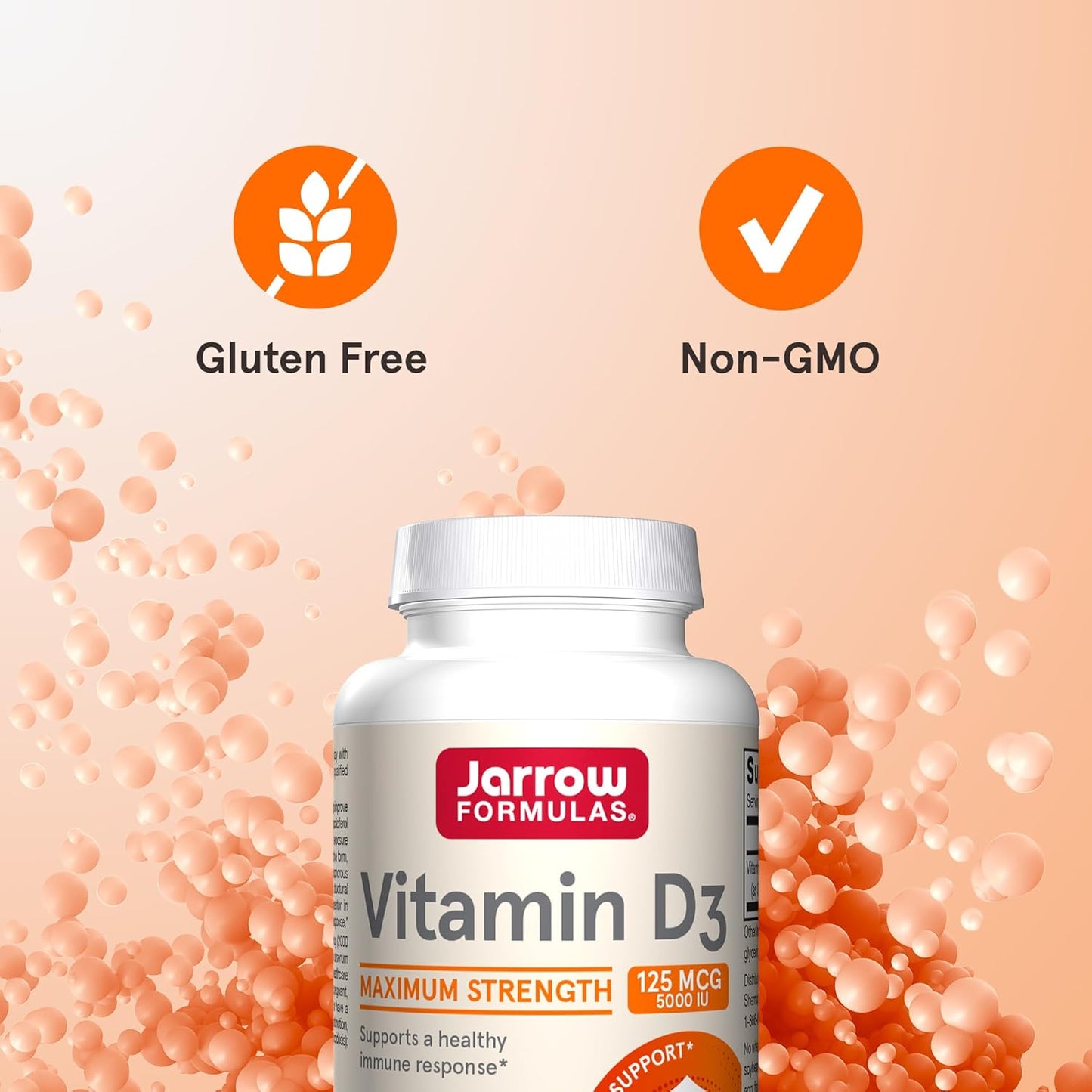 Jarrow Formulas Vitamin D3 5000 IU Softgels - 100 Servings - Bone Health, Immune & Calcium Support - Gluten-Free D3 Supplement