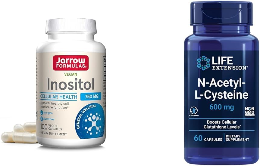 Jarrow Inositol 750mg + Life Extension NAC 600mg Capsules Bundle for Liver & Respiratory Health