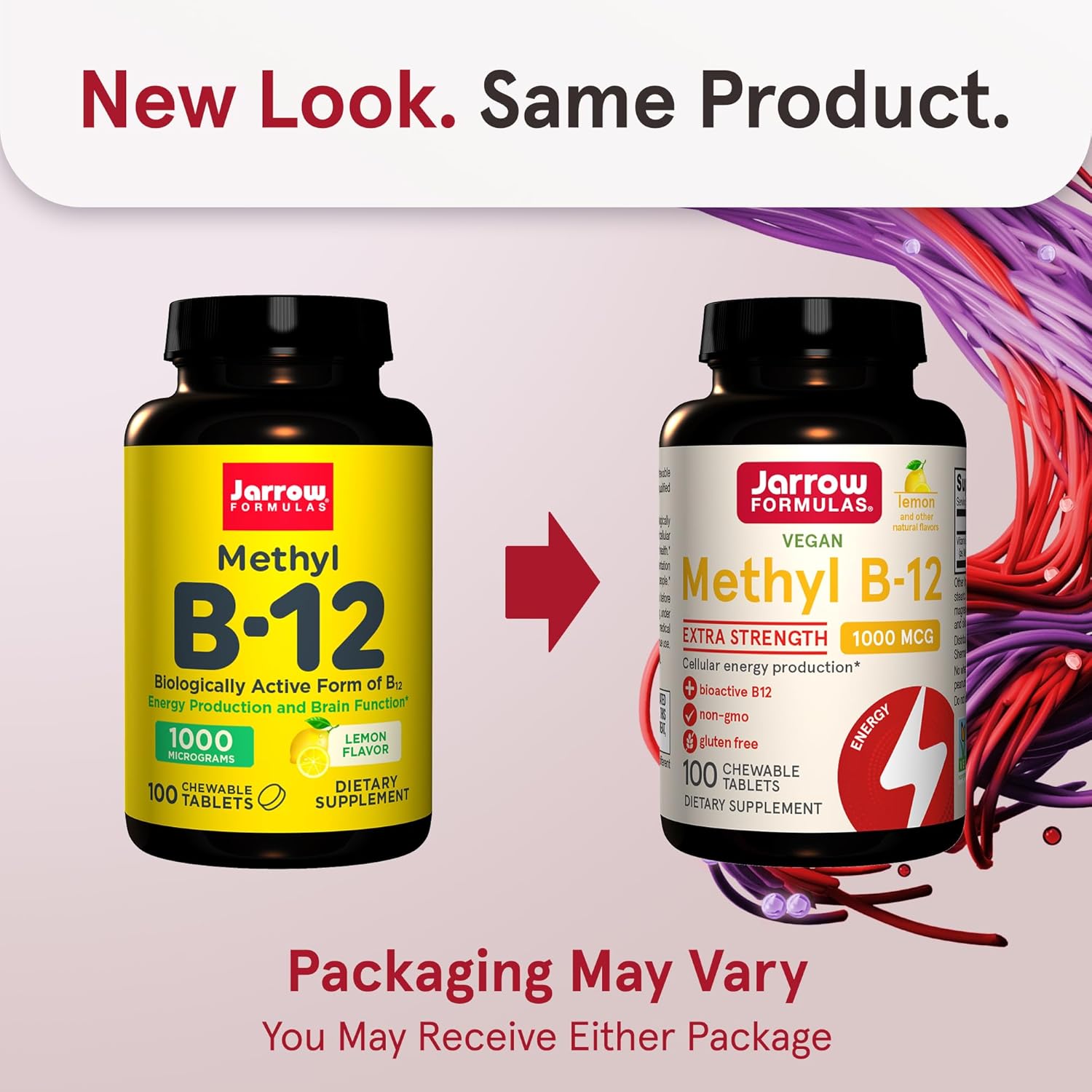 Jarrow Methyl B-12 1000mcg Chewables & Methyl Folate 400mcg Capsules Bundle for Energy & Health Support