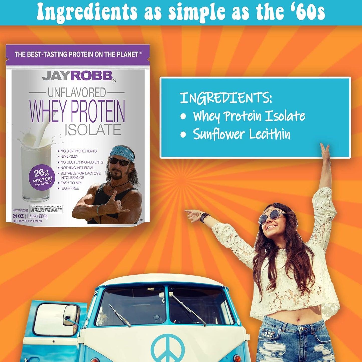 Jay Robb Whey Isolate Protein Powder - Unflavored, Low Carb, Keto-Friendly, Vegetarian, Gluten-Free, Lactose-Free, No Sugar/Fat/Soy, Non-GMO - 24 oz - Best-Tasting & Natural