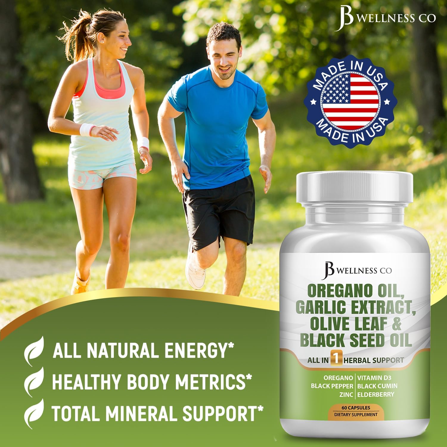 JB Wellness Co Immune Support Supplement for Women and Men - Oregano Oil, Garlic Extract, Olive Leaf, Astragalus - 180 Count