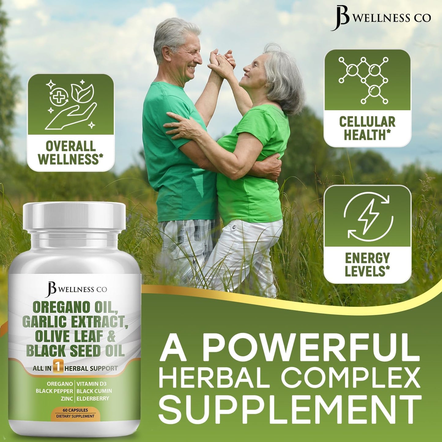 JB Wellness Co Immune Support Supplement for Women and Men - Oregano Oil, Garlic Extract, Olive Leaf, Astragalus - 180 Count