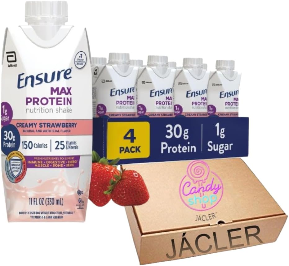 JÁCLER Creamy Strawberry High Protein Shake, 30g Protein, 1g Sugar, 11 fl oz, Pack of 4 - Max Nutrition Shake