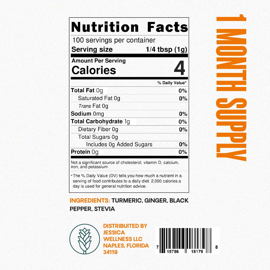 JESSICA WELLNESS Turmeric Tea Blend with Ginger, Black Pepper, and Stevia, 3.5 oz