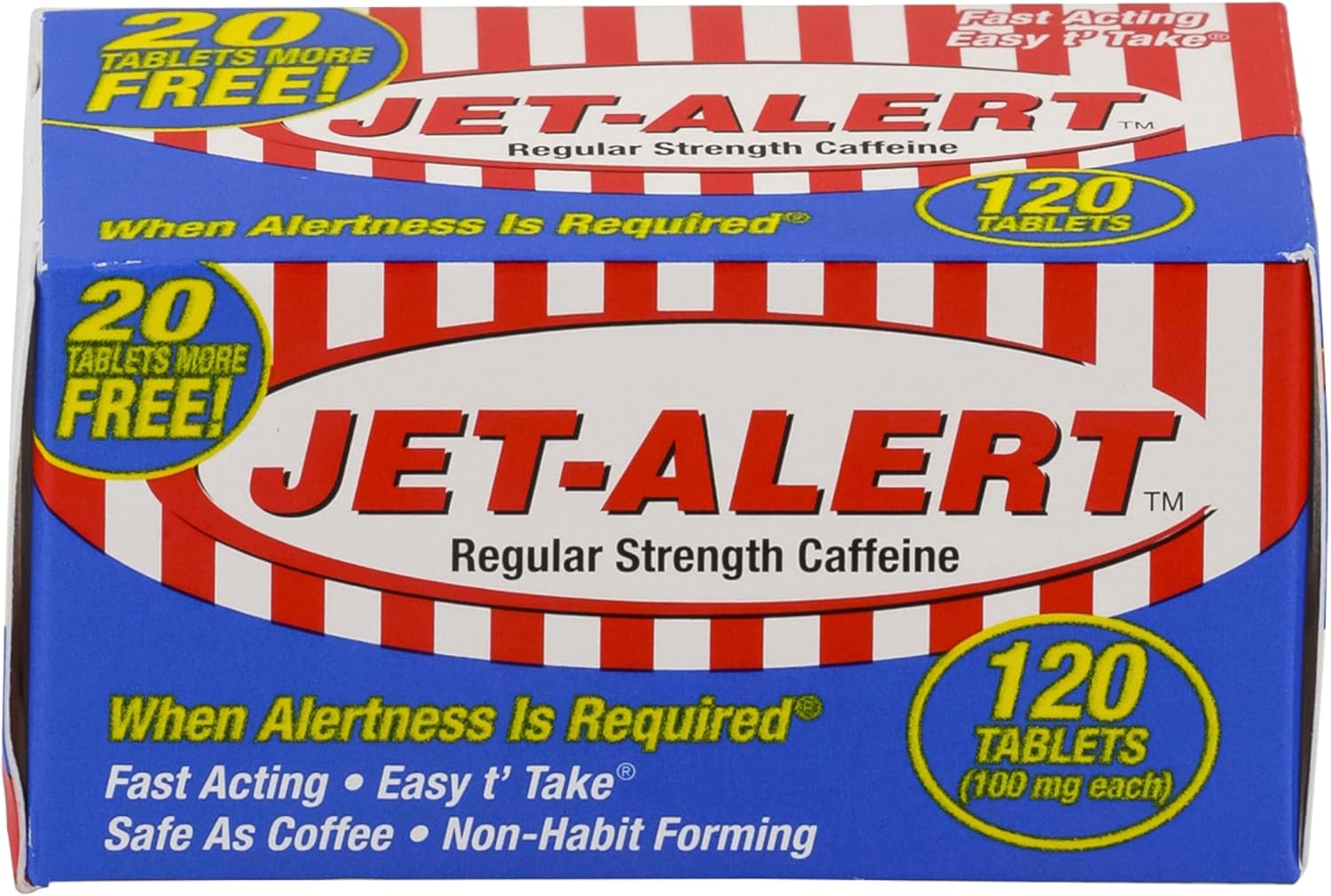 Jet-Alert 100mg Caffeine Tablets - 120 Count Value Pack (4 Packs)