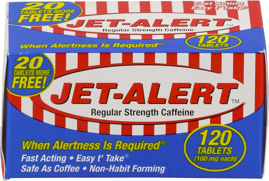 Jet-Alert 100mg Caffeine Tablets - 120 Count Value Pack (4 Packs)