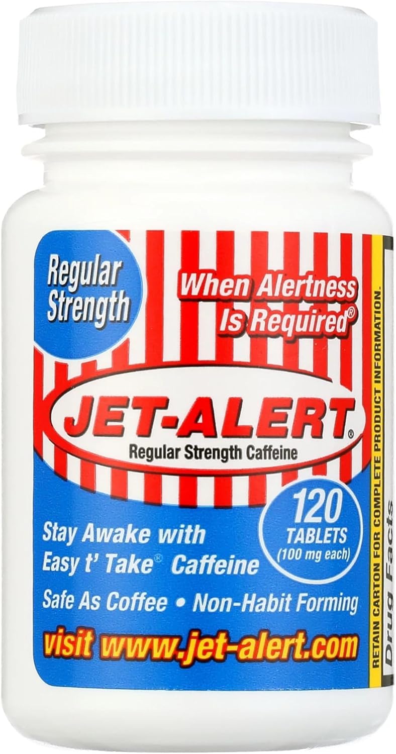 Jet-Alert 100mg Caffeine Tablets - 120 Count Value Pack (4 Packs)