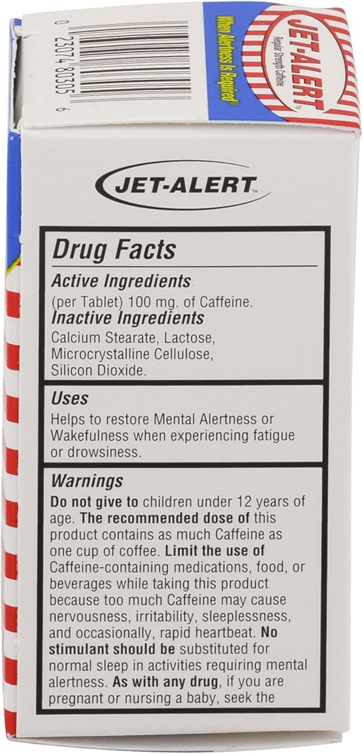 Jet-Alert 100mg Caffeine Tablets - 120 Count Value Pack (4 Packs)