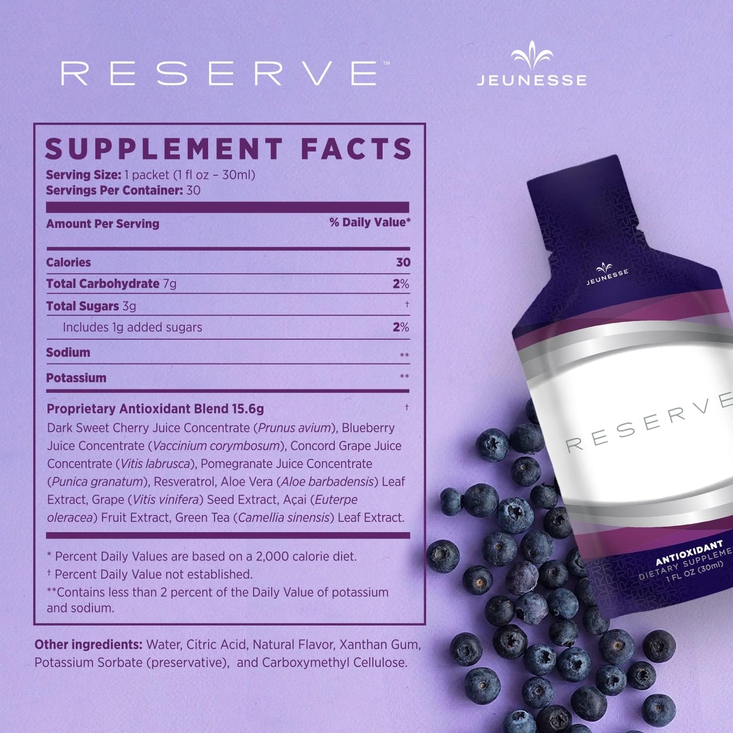 Jeunesse Global Reserve Antioxidant Fruit Blend Supplement - 30 Packets (30ml) for Overall Health & Wellness