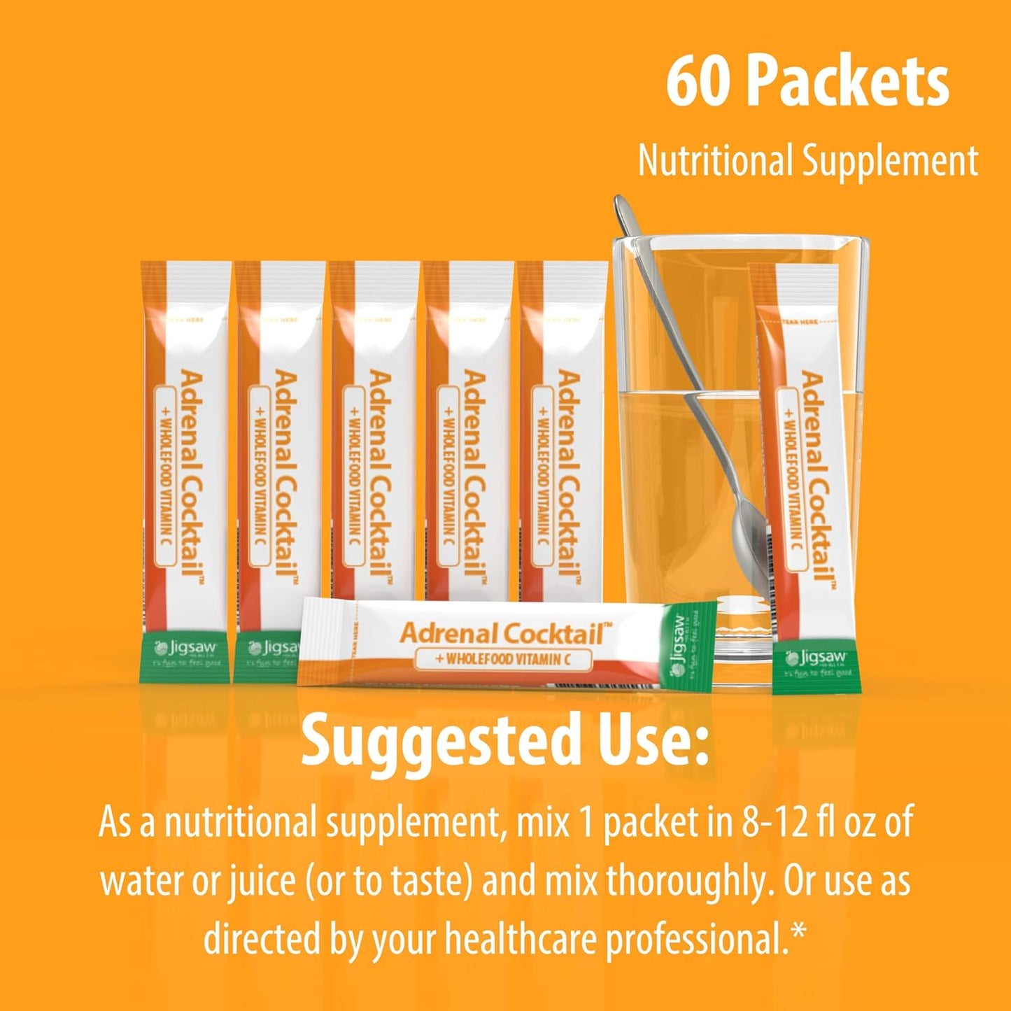 Jigsaw Health Adrenal Cocktail with Wholefood Vitamin C - Potassium Bicarbonate, Sea Salt, Acerola Cherry Extract - 60 Packets