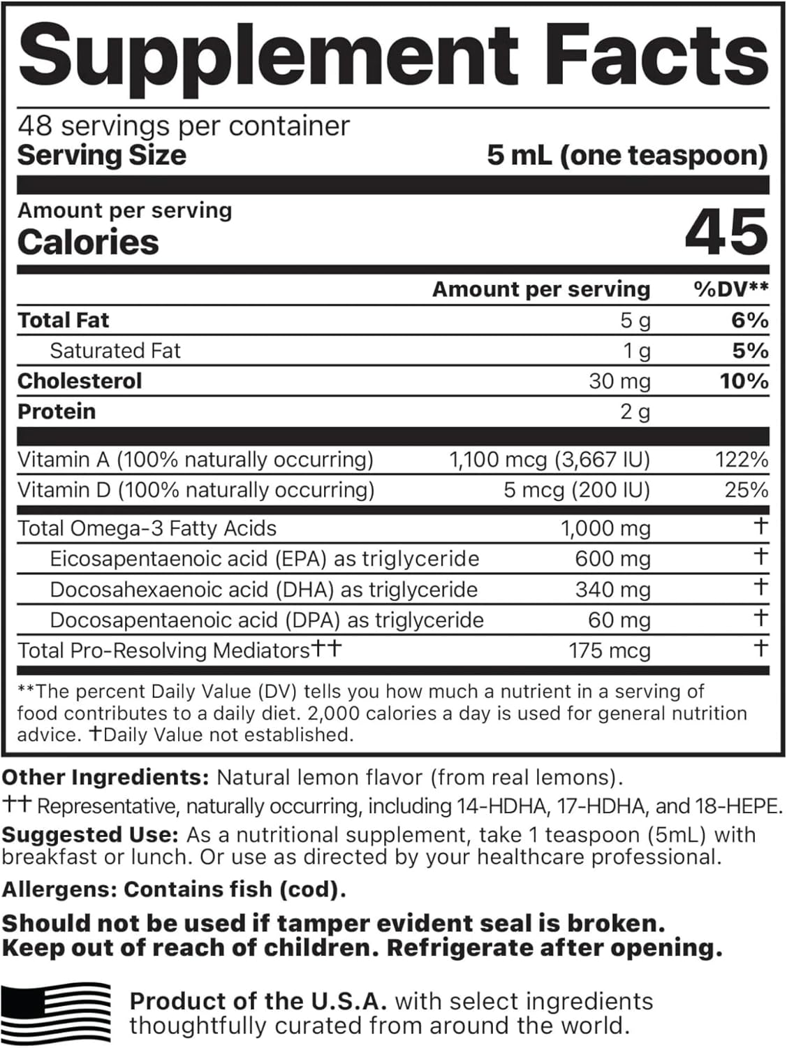 Jigsaw Health Alaskan Cod Liver Oil Liquid - 1000 mg Omega-3s with EPA, DHA, and DPA - Lemon Flavor - 240 mL Bottle