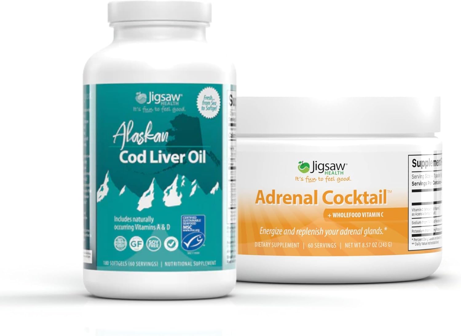 Jigsaw Health Bundle: Adrenal Cocktail and Alaskan Cod Liver Oil Softgels for Ultimate Wellness