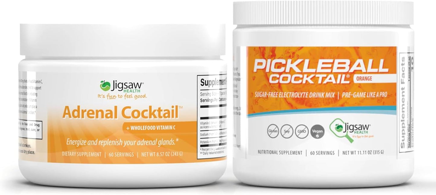 Jigsaw Health Bundle: Adrenal Cocktail and Pickleball Cocktail Orange Jar, 60 Servings
