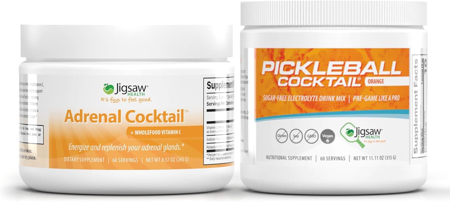 Jigsaw Health Bundle: Adrenal Cocktail and Pickleball Cocktail Orange Jar, 60 Servings