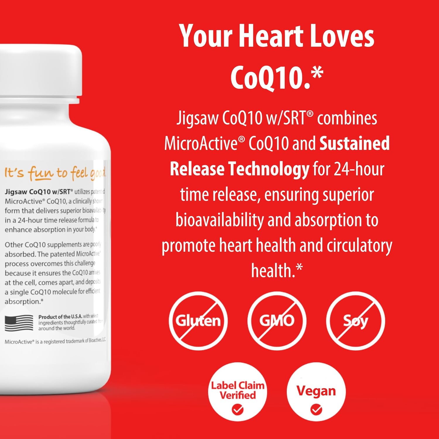Jigsaw Health CoQ10 with Sustained Release Technology for Heart Health Support - 60 Capsules