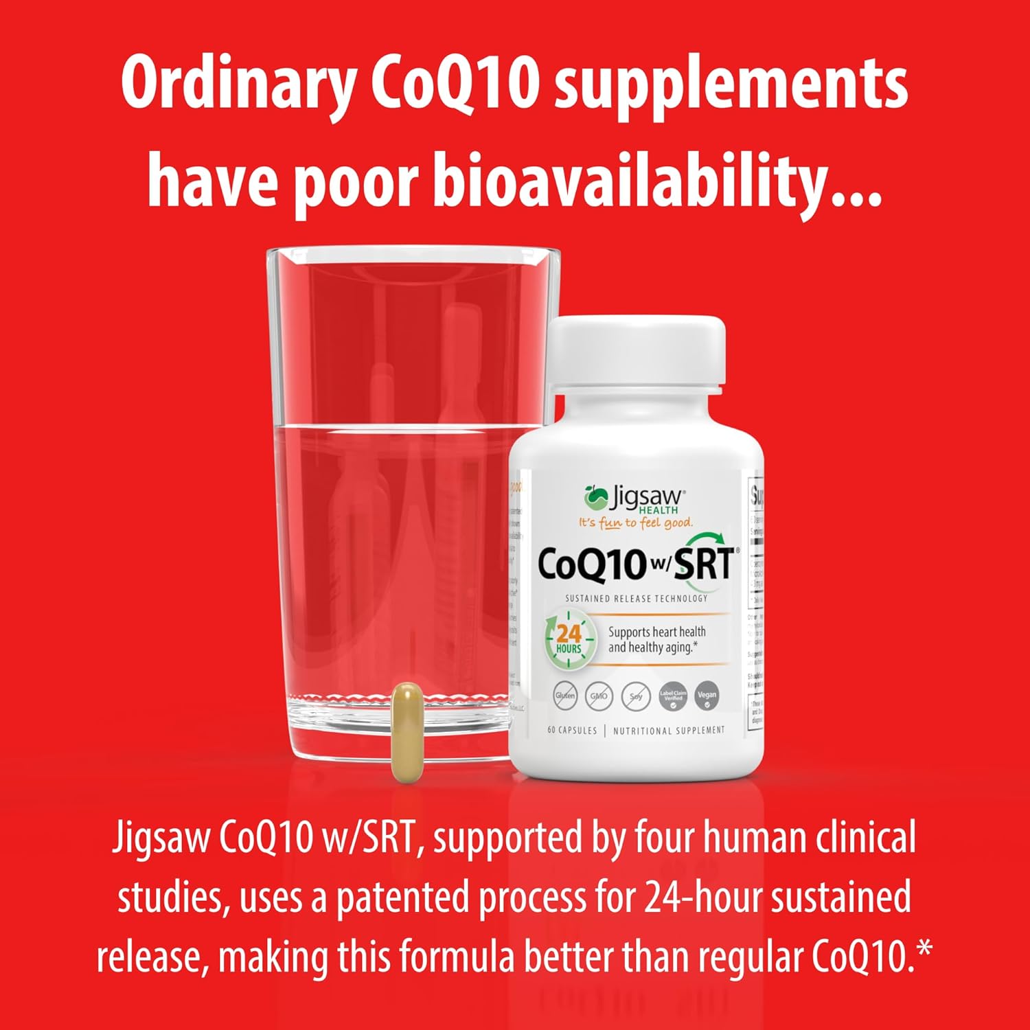 Jigsaw Health CoQ10 with Sustained Release Technology for Heart Health Support - 60 Capsules