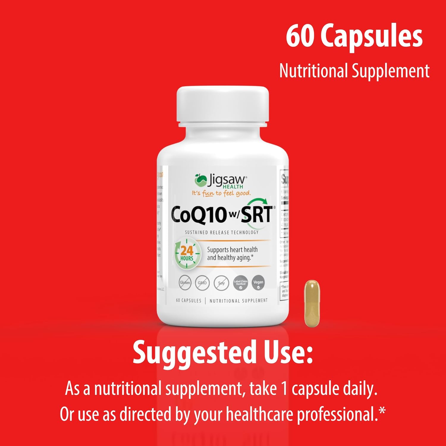 Jigsaw Health CoQ10 with Sustained Release Technology for Heart Health Support - 60 Capsules