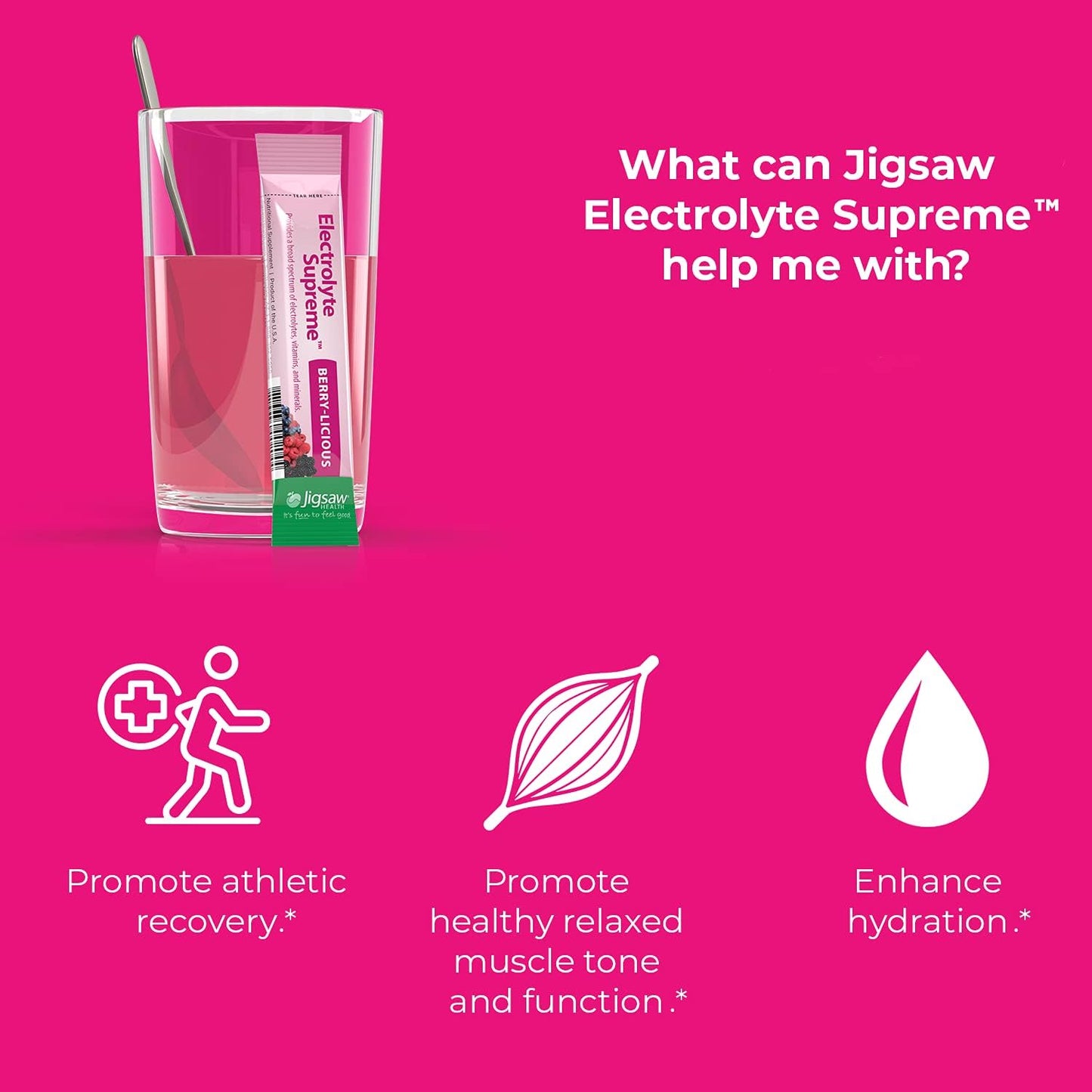 Jigsaw Health Electrolyte Supreme - Berry-Licious Flavor, 60 Packets, Broad Spectrum Electrolytes & Trace Minerals