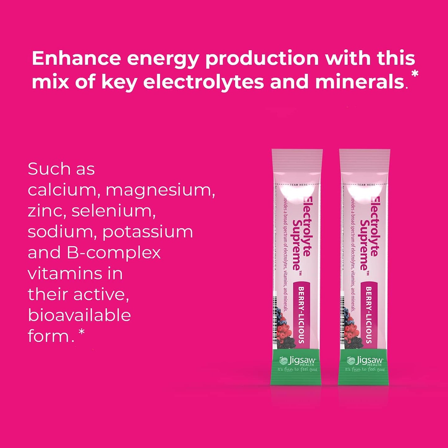 Jigsaw Health Electrolyte Supreme - Berry-Licious Flavor, 60 Packets, Broad Spectrum Electrolytes & Trace Minerals