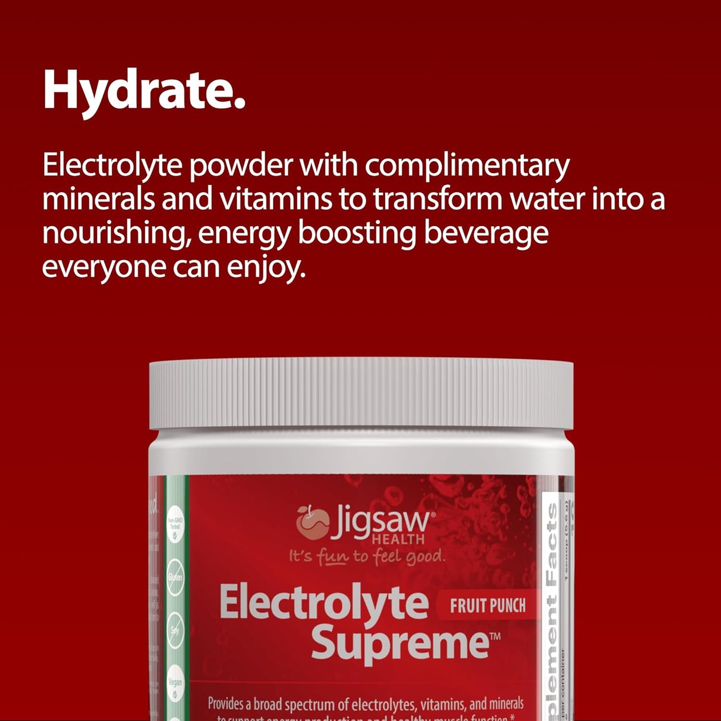Jigsaw Health Electrolyte Supreme | Broad Spectrum of Electrolytes + Trace Minerals | Fruit Punch Flavor | 60 Servings (Jar)
