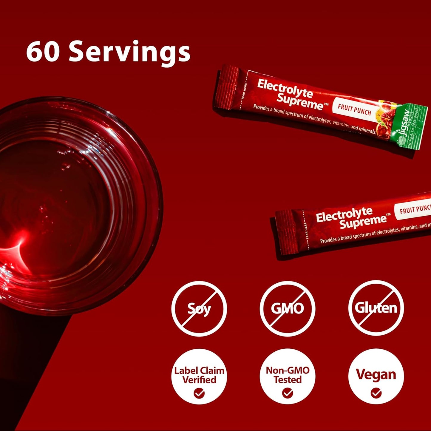 Jigsaw Health Electrolyte Supreme in Fruit Punch Flavor - 60 Packets with Broad Spectrum of Electrolytes and Trace Minerals