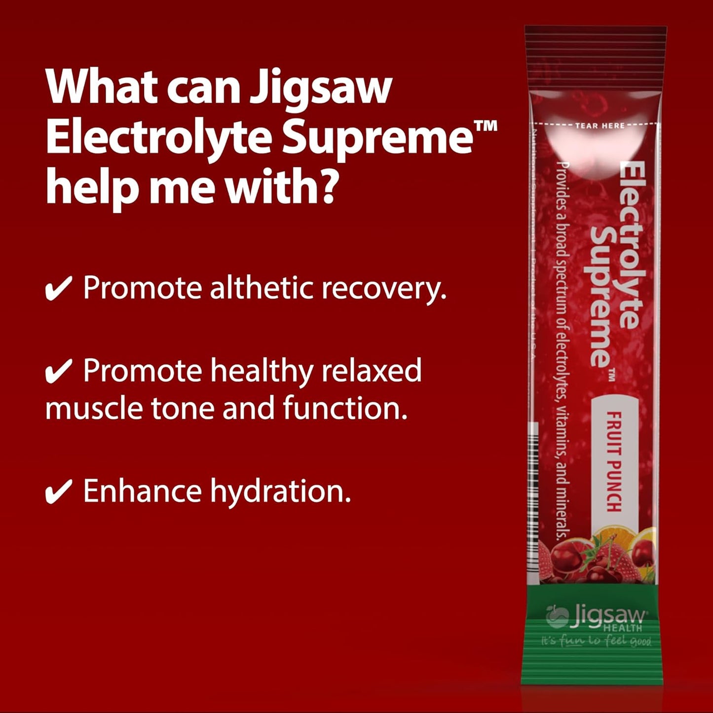 Jigsaw Health Electrolyte Supreme in Fruit Punch Flavor - 60 Packets with Broad Spectrum of Electrolytes and Trace Minerals