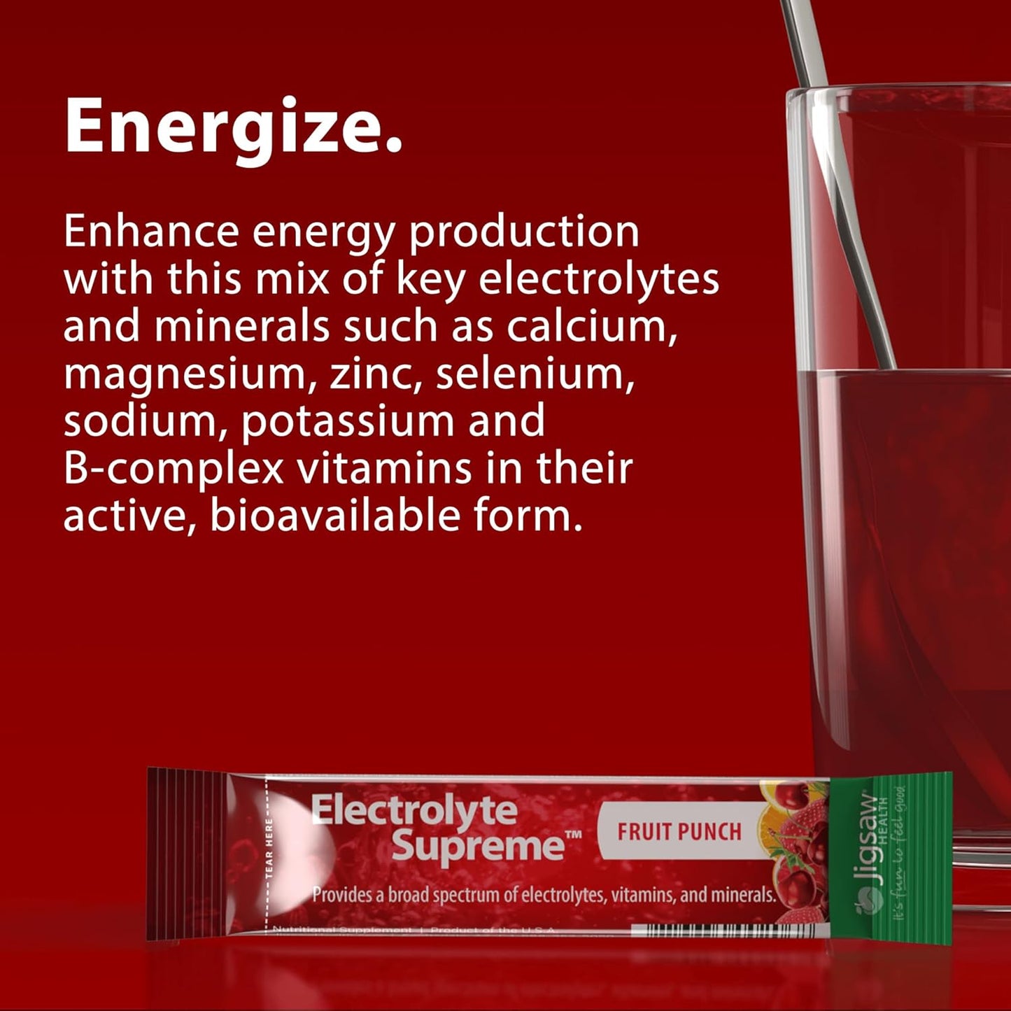 Jigsaw Health Electrolyte Supreme in Fruit Punch Flavor - 60 Packets with Broad Spectrum of Electrolytes and Trace Minerals
