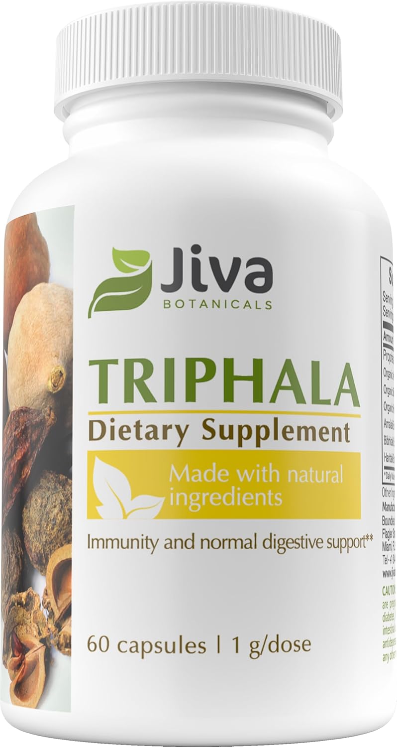 Jiva Botanicals Triphala Capsules - Natural Blend of Amalaki, Bibhitaki, and Haritaki Powder for Digestive Health and Immune Support - 60 Caps