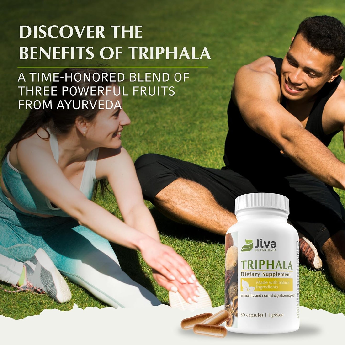 Jiva Botanicals Triphala Capsules - Natural Blend of Amalaki, Bibhitaki, and Haritaki Powder for Digestive Health and Immune Support - 60 Caps