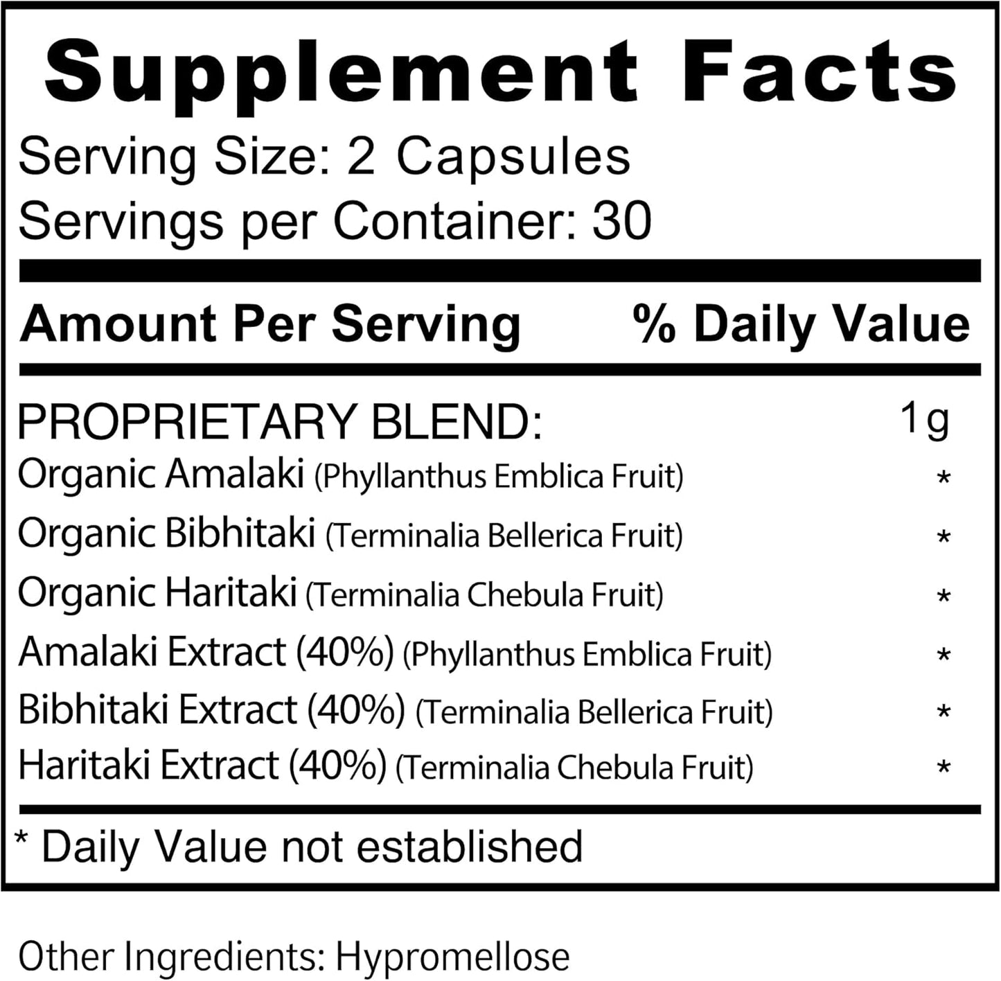 Jiva Botanicals Triphala Capsules - Natural Blend of Amalaki, Bibhitaki, and Haritaki Powder for Digestive Health and Immune Support - 60 Caps