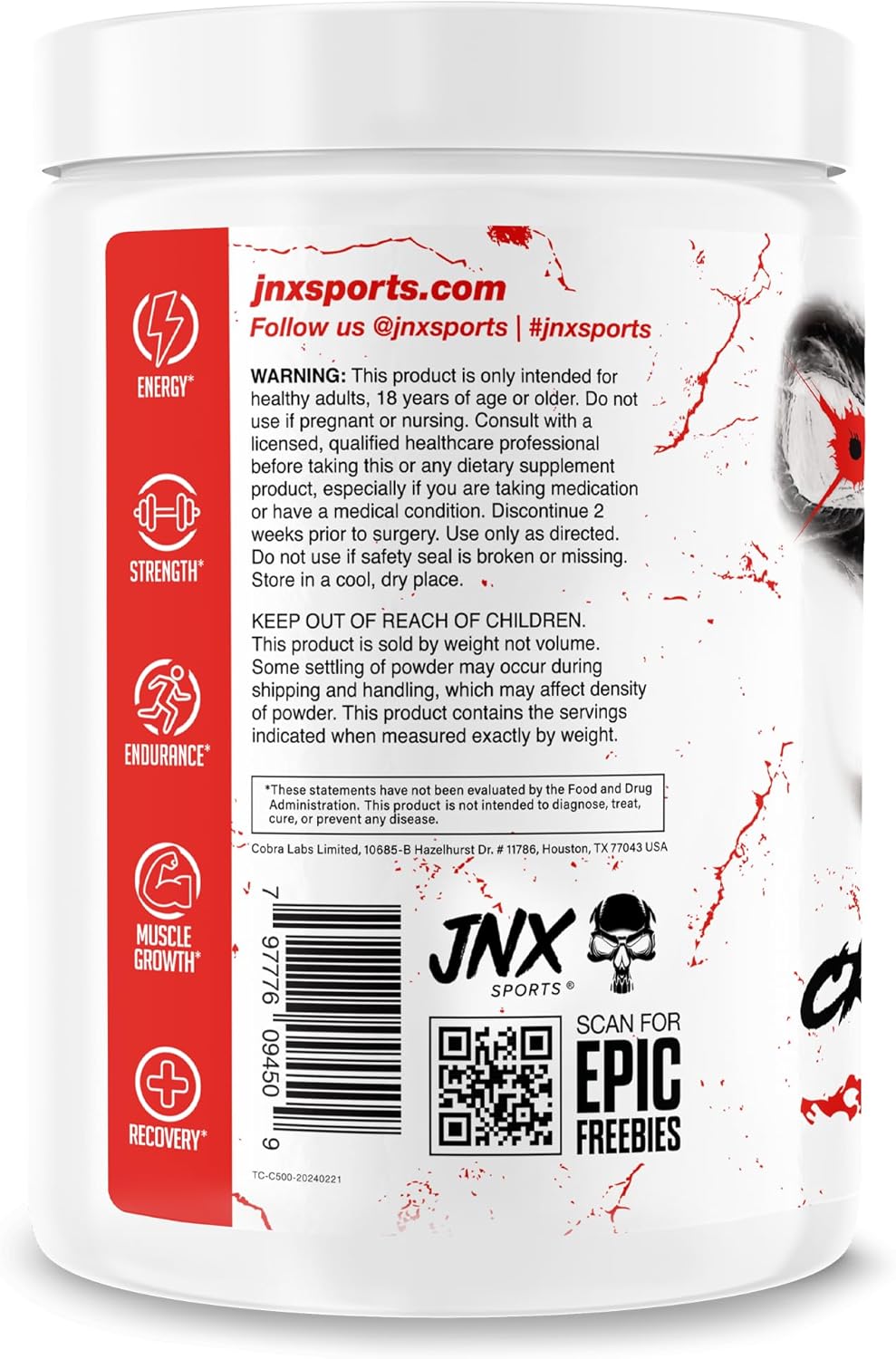JNX SPORTS The Curse! Creatine Monohydrate Powder 500g - Pure Micronized Creatine for 100 Servings
