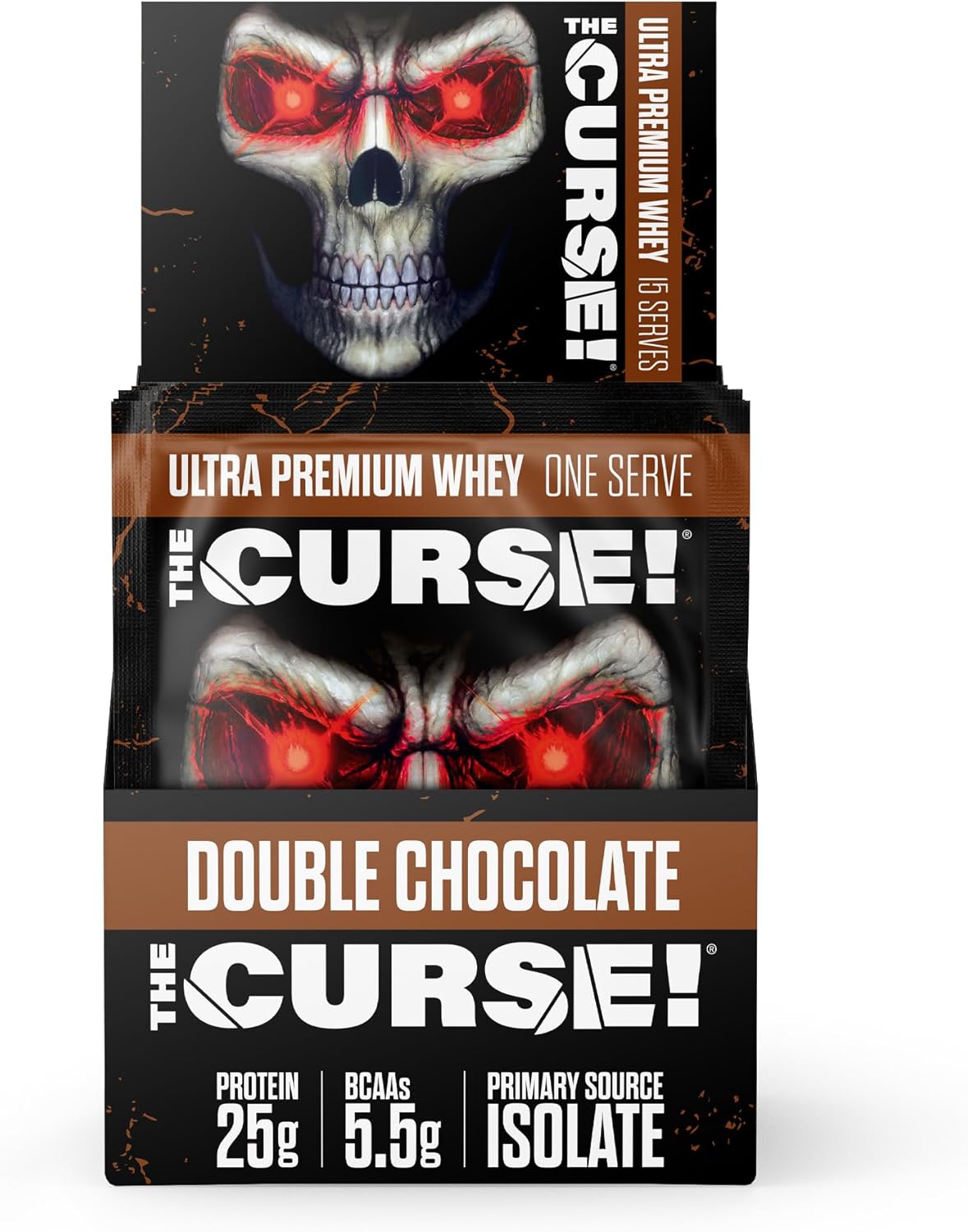 JNX SPORTS The Curse! Double Chocolate Whey Protein Powder Samples - 25g Protein, Primary Source Isolate - 15 Box Pack