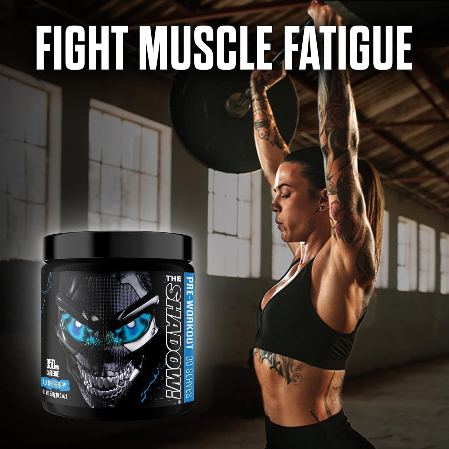 JNX SPORTS The Shadow Preworkout - Blue Raspberry, 30 Servings with 350mg Caffeine for Enhanced Energy, Focus, and Strength